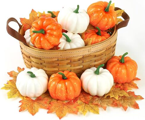 DomeStar 42 قطعة من مجموعات القرع الاصطناعي، 12 قطعة من القرع المزيف مع 30 قطعة من أوراق القيقب قطعة واحدة من أضواء سلسلة قرع الحصاد للحرف اليدوية وديكورات عيد الشكر في الهالوين in Kuwait