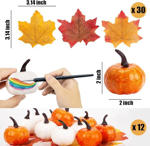 DomeStar 42 قطعة من مجموعات القرع الاصطناعي، 12 قطعة من القرع المزيف مع 30 قطعة من أوراق القيقب قطعة واحدة من أضواء سلسلة قرع الحصاد للحرف اليدوية وديكورات عيد الشكر في الهالوين in Kuwait