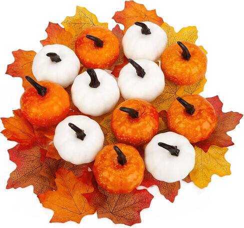 DomeStar 42 قطعة من مجموعات القرع الاصطناعي، 12 قطعة من القرع المزيف مع 30 قطعة من أوراق القيقب قطعة واحدة من أضواء سلسلة قرع الحصاد للحرف اليدوية وديكورات عيد الشكر في الهالوين in Kuwait