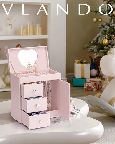 Vlando Musical Jewelry Box for Girls, Large Kid Music Box with Ballerina for Birthday Bedroom Decor, 4 Layer Girl Jewelry Gifts for Girls Kids - Fantasy in Saudi Arabia