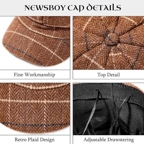 Newsboy Hats for Women Vintage Plaid Newsboy Cap for Men and Women Beret Paperboy Hat Fall Hats for Women 2024 in Saudi Arabia