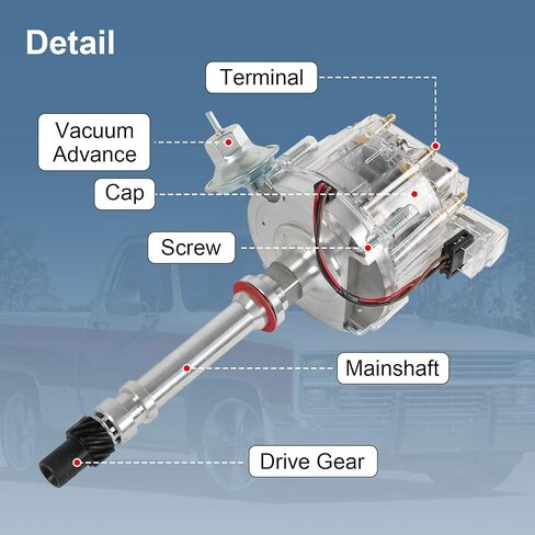 غطاء شفاف لموزع HEI متوافق مع Chevy GM SBC V8 283 305 307 327 350 400 كتل صغيرة BBC 396 427 454 كتلة كبيرة 65K ملف 7500 دورة في الدقيقة in Kuwait