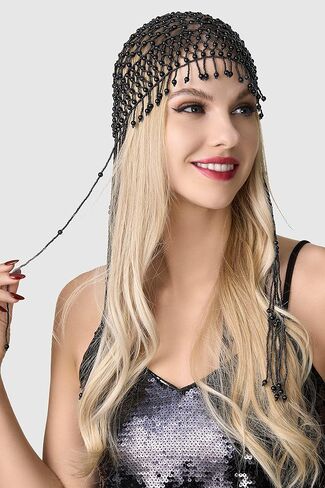 غطاء رأس BABEYOND 1920s Pearl Flapper غطاء رأس زئير 20s Gatsby Pearl Head Chain (أسود) in Saudi Arabia