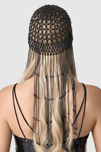 غطاء رأس BABEYOND 1920s Pearl Flapper غطاء رأس زئير 20s Gatsby Pearl Head Chain (أسود) in Saudi Arabia