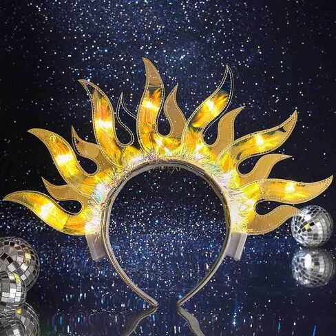 DRESBE Light Up Headband LED Fire Headbands Flame Hair Hoop Party Prom Rave Hair Accessories for Women (Yellow Light) in Saudi Arabia