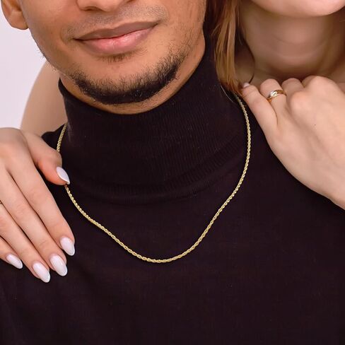 Necklaces 14k Gold Necklace for Women & Men 1.5mm Rope Chain for Women Dainty Gold Chain for Men Non-Tarnish Necklace Unisex Sizes 16-26 Inches in Kuwait