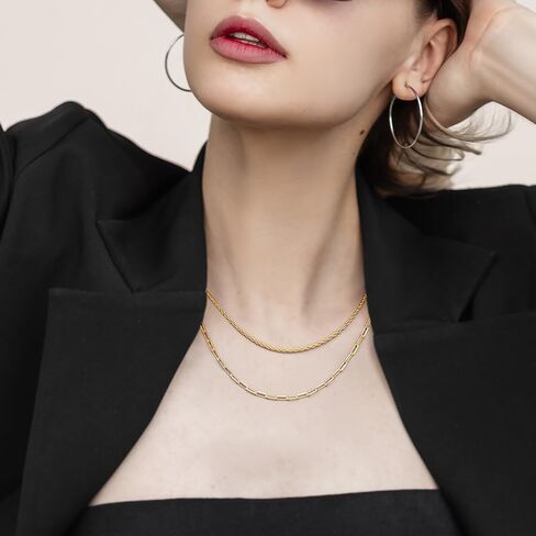 Necklaces 14k Gold Necklace for Women & Men 1.5mm Rope Chain for Women Dainty Gold Chain for Men Non-Tarnish Necklace Unisex Sizes 16-26 Inches in Kuwait