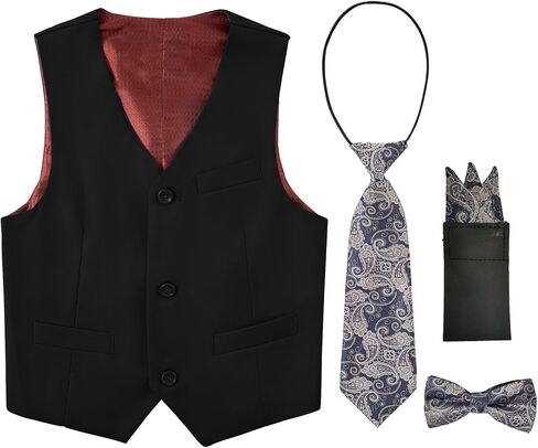 سترة للأولاد بدلة رسمية مكونة من 4 قطع، صدرية وربطة عنق بلون موحد مع جيوب in Kuwait