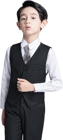 سترة للأولاد بدلة رسمية مكونة من 4 قطع، صدرية وربطة عنق بلون موحد مع جيوب in Kuwait