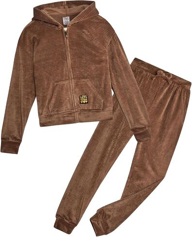 Real Love Girls' Jog Set - 2 Piece Soft Fleece Zip Up Hoodie and Flare Cargo Pants - Activewear Set for Girls (Sizes: 7-16) in Saudi Arabia