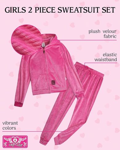 Real Love Girls' Jog Set - 2 Piece Soft Fleece Zip Up Hoodie and Flare Cargo Pants - Activewear Set for Girls (Sizes: 7-16) in Saudi Arabia