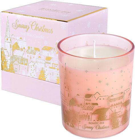 Christmas Scented Candle - 6oz Soy Wax Candle, Snowy Christmas, Infused with Snowy Christmas Aroma - Pink & Gold Gift Box Packaged for Christmas Holiday Season Gift in Kuwait
