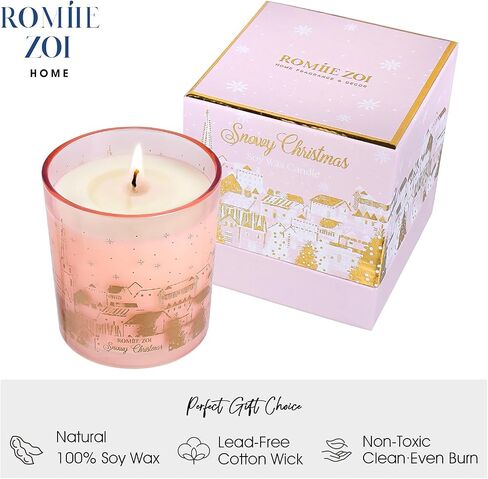 Christmas Scented Candle - 6oz Soy Wax Candle, Snowy Christmas, Infused with Snowy Christmas Aroma - Pink & Gold Gift Box Packaged for Christmas Holiday Season Gift in Kuwait