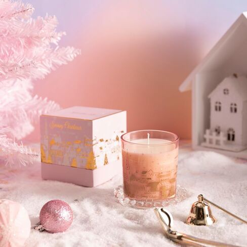 Christmas Scented Candle - 6oz Soy Wax Candle, Snowy Christmas, Infused with Snowy Christmas Aroma - Pink & Gold Gift Box Packaged for Christmas Holiday Season Gift in Kuwait
