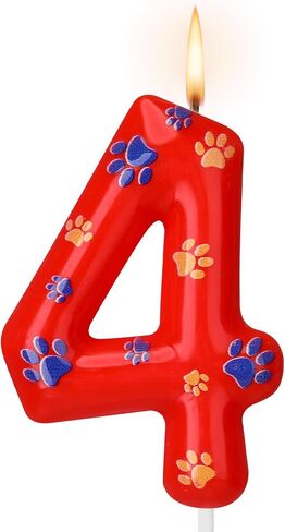 Number 4 Dog Paw Birthday Candles Dog Patrol Toppers Candles Blue Yellow and Red Dog Paw Numeral Birthday Cake Topper for 4 Year Old Boy Girl Paw Birthday Decoration Dog Patrol Party Supplies in Kuwait