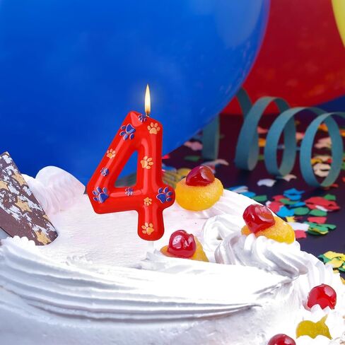 Number 4 Dog Paw Birthday Candles Dog Patrol Toppers Candles Blue Yellow and Red Dog Paw Numeral Birthday Cake Topper for 4 Year Old Boy Girl Paw Birthday Decoration Dog Patrol Party Supplies in Kuwait
