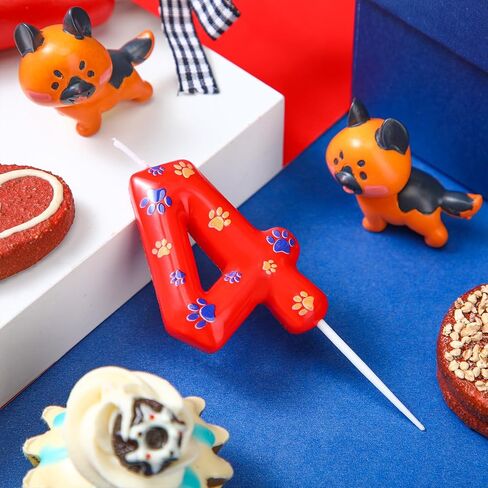 Number 4 Dog Paw Birthday Candles Dog Patrol Toppers Candles Blue Yellow and Red Dog Paw Numeral Birthday Cake Topper for 4 Year Old Boy Girl Paw Birthday Decoration Dog Patrol Party Supplies in Kuwait