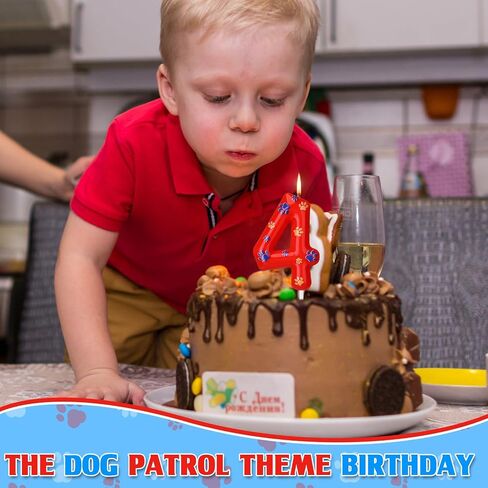 Number 4 Dog Paw Birthday Candles Dog Patrol Toppers Candles Blue Yellow and Red Dog Paw Numeral Birthday Cake Topper for 4 Year Old Boy Girl Paw Birthday Decoration Dog Patrol Party Supplies in Kuwait