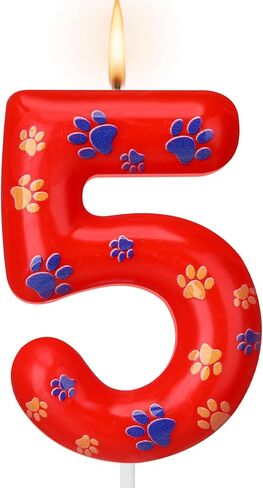 Number 4 Dog Paw Birthday Candles Dog Patrol Toppers Candles Blue Yellow and Red Dog Paw Numeral Birthday Cake Topper for 4 Year Old Boy Girl Paw Birthday Decoration Dog Patrol Party Supplies in Kuwait