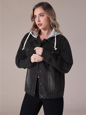 سترات نسائية من الدينيم مع غطاء للرأس وأكمام طويلة وأزرار سفلية وسترة جينز بقلنسوة قابلة للفصل in Kuwait