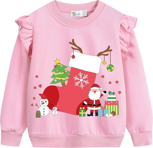 Tkria طفل الفتيات عيد الميلاد البلوز كم طويل البلوز قمصان الرنة سترة الاطفال القبيحة عيد الميلاد أعلى عطلة الزي 1-7T in Kuwait