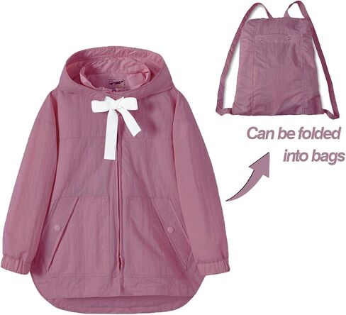 Girls Lightweight Rain Jackets Windbreaker Raincoats Hooded Packable Coats in Saudi Arabia