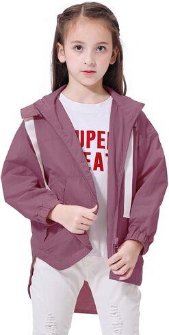Girls Lightweight Rain Jackets Windbreaker Raincoats Hooded Packable Coats in Saudi Arabia