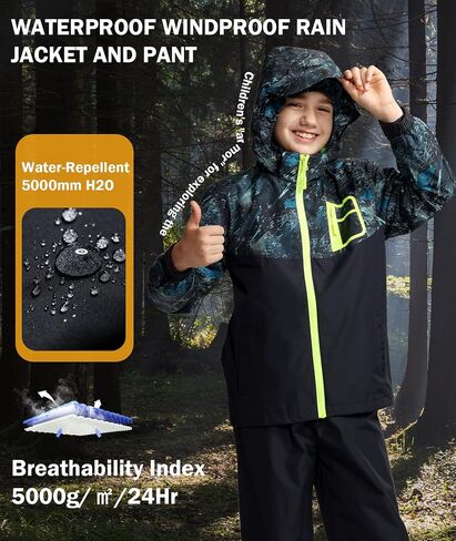 SWISSWELL Kids Rain Suit Boys Girls Raincoat Jacket and Pants Set Lightweight Waterproof Windbreakers Raincoat in Kuwait