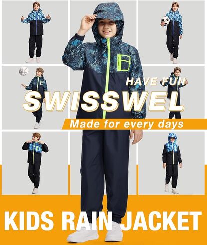 SWISSWELL Kids Rain Suit Boys Girls Raincoat Jacket and Pants Set Lightweight Waterproof Windbreakers Raincoat in Kuwait