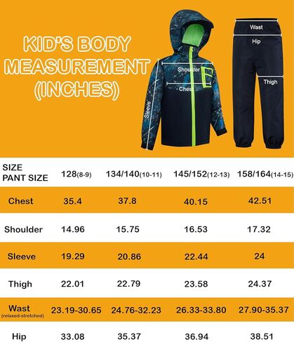 SWISSWELL Kids Rain Suit Boys Girls Raincoat Jacket and Pants Set Lightweight Waterproof Windbreakers Raincoat in Kuwait