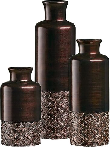 Creative Scents Dublin Brown Vases Set of 3 Home Decor Vases, Mantel Decor, Premium Décor, Centerpiece Table Decorations for Your Dining Table, Living Room, Office, Bathroom, Shelf Decor - Home Decor in Saudi Arabia