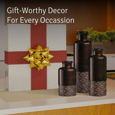 Creative Scents Dublin Brown Vases Set of 3 Home Decor Vases, Mantel Decor, Premium Décor, Centerpiece Table Decorations for Your Dining Table, Living Room, Office, Bathroom, Shelf Decor - Home Decor in Saudi Arabia
