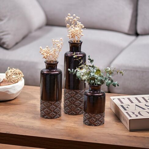 Creative Scents Dublin Brown Vases Set of 3 Home Decor Vases, Mantel Decor, Premium Décor, Centerpiece Table Decorations for Your Dining Table, Living Room, Office, Bathroom, Shelf Decor - Home Decor in Saudi Arabia