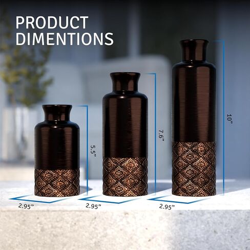 Creative Scents Dublin Brown Vases Set of 3 Home Decor Vases, Mantel Decor, Premium Décor, Centerpiece Table Decorations for Your Dining Table, Living Room, Office, Bathroom, Shelf Decor - Home Decor in Saudi Arabia