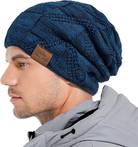 PAGE ONE Mens Winter Slouchy Beanie Warm Fleece Lined Skull Cap Baggy Cable Knit Hat in Saudi Arabia