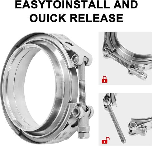 3.5 Inch V-Band Turbo Downpipe Exhaust Clamp,3.5 Inch 3.5" V-Band Flange Clamp Kit with Male Female Flange Stainless Steel For Exhaust Downpipe,2pcs in Kuwait