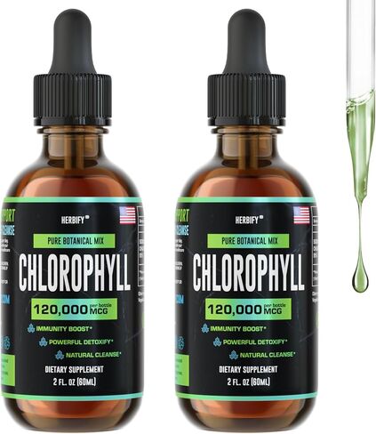 HERBIFY Chlorophyll Drops - Liquid Chlorophyll for Energy Boost & Immune System Support - Made in USA - Organic Chlorophyll Liquid Drops for Body Detox, Internal Deodorant & Enhance Skin - 2 Oz in Kuwait