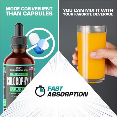 HERBIFY Chlorophyll Drops - Liquid Chlorophyll for Energy Boost & Immune System Support - Made in USA - Organic Chlorophyll Liquid Drops for Body Detox, Internal Deodorant & Enhance Skin - 2 Oz in Kuwait