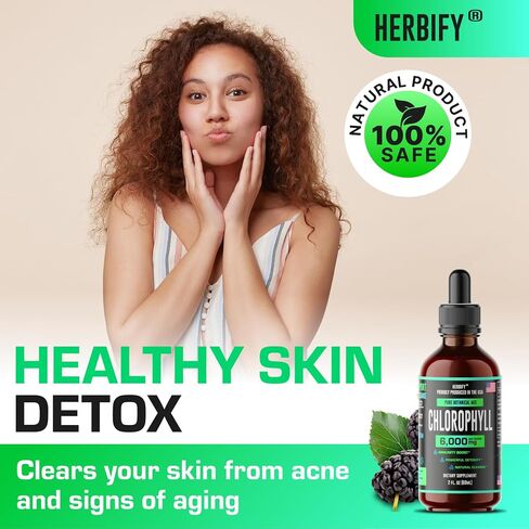 HERBIFY Chlorophyll Drops - Liquid Chlorophyll for Energy Boost & Immune System Support - Made in USA - Organic Chlorophyll Liquid Drops for Body Detox, Internal Deodorant & Enhance Skin - 2 Oz in Kuwait