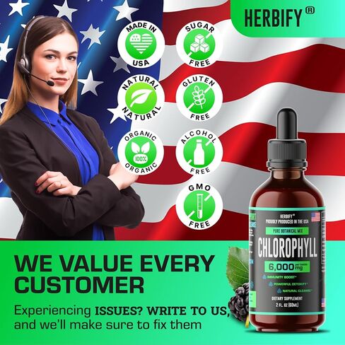 HERBIFY Chlorophyll Drops - Liquid Chlorophyll for Energy Boost & Immune System Support - Made in USA - Organic Chlorophyll Liquid Drops for Body Detox, Internal Deodorant & Enhance Skin - 2 Oz in Kuwait