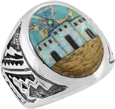 خاتم فيروزي من الفضة الإسترليني 925 للرجال بأحجار كريمة أصلية مقاس 9 إلى 13 in Saudi Arabia