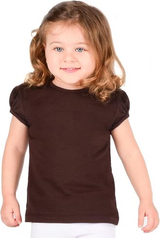 Lilax Girls' Basic Short Puff Sleeve Round Neck Cotton T-Shirt in Saudi Arabia