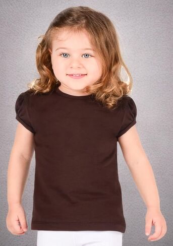 Lilax Girls' Basic Short Puff Sleeve Round Neck Cotton T-Shirt in Saudi Arabia