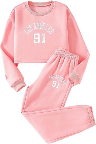 Girls Long Sleeve Sweatshirts Letter Graphic Hoodie Sweater and Sweatpants 2 Piece Outfits Fall Sweatsuits Tracksuit in Saudi Arabia