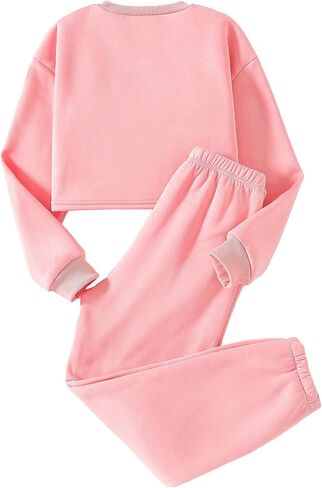 Girls Long Sleeve Sweatshirts Letter Graphic Hoodie Sweater and Sweatpants 2 Piece Outfits Fall Sweatsuits Tracksuit in Saudi Arabia