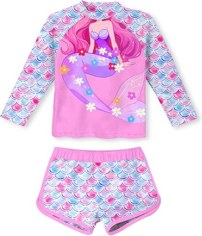 Vogseek 4-10T Girls Rashguard 2 Pieces Long Sleeve Swimsuit Swimwear with Shorts in Saudi Arabia