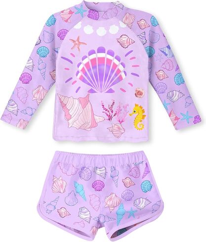 Vogseek 4-10T Girls Rashguard 2 Pieces Long Sleeve Swimsuit Swimwear with Shorts in Saudi Arabia