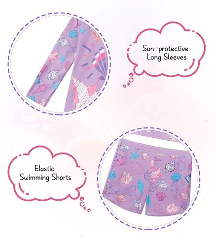 Vogseek 4-10T Girls Rashguard 2 Pieces Long Sleeve Swimsuit Swimwear with Shorts in Saudi Arabia