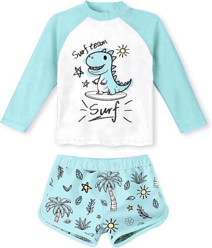 Vogseek 4-10T Girls Rashguard 2 Pieces Long Sleeve Swimsuit Swimwear with Shorts in Saudi Arabia