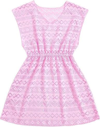 SHENHE Girl's Swim Cover Up V Neck Sleeveless Hollow Out Beach Dress Coverup Beachwear in Saudi Arabia